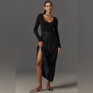 RARE ANTHROPOLOGIE Thea TWOFER Sweater Dress: Scoop-Neck Edition Black Size XL